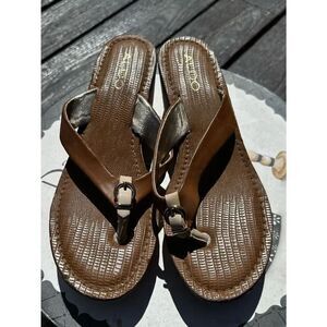 Aldo Brown Leather Thong Sandals with Buckle Detail